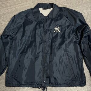 Vintage New York Yankees Satin Blue Baseball Coaches Jacket Dunbrook Sz Large